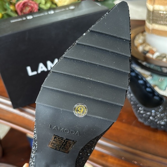 Brand New Lamoda My Love Glitter Heels Pointed Toe Heart Shaped Block Heels - Picture 8 of 16